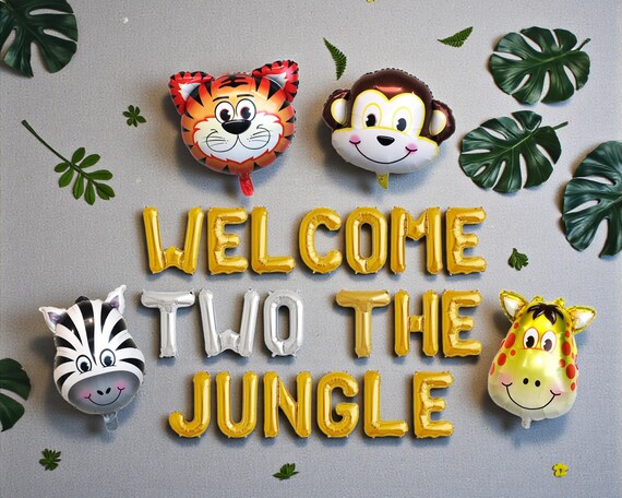 Welcome Two The Jungle Balloon Banner: Jungle Safari 2nd Birthday Party Decorations