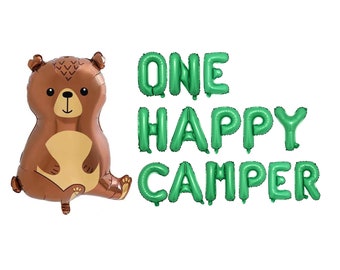 One Happy Camper Banner |  First Birthday Balloons | 1st Birthday Bear Balloon | Camping 1st Birthday Party | Happy Camper Birthday