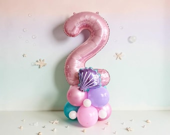 Mermaid Balloon Tower Number Kit: Under The Sea Birthday Party Decorations Pastel Balloons Set