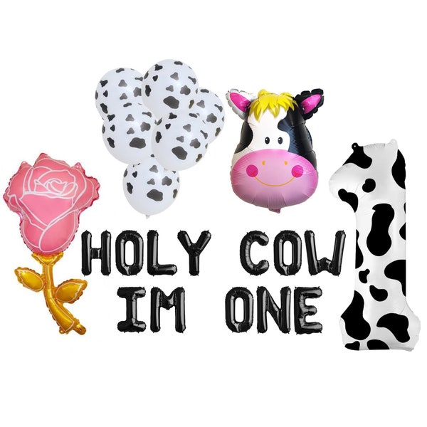 Holy Cow Im One Banner | cow balloon animal theme party | 1st Birthday Balloon Decoration | Farm/Barnyard 1st Birthday Party