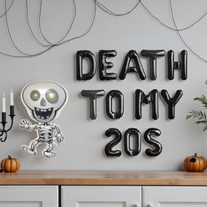 Death To My 20s Banner: 30th Birthday Decorations Whiskey & Skeleton Balloons