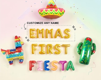 First Fiesta Custom Name Balloon Kit: Mexican 1st Birthday Decorations With Piñata Balloons
