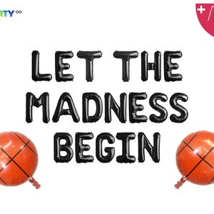 Let The Madness Begin balloon banner | basketball parties NCAA Basketball games party decorations | College Basketball Party Banner