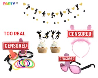 Bachelorette Party Favors Game and Decorations Kit | Male stripper cake topper/banner| Penis Headband | Penis Ring Toss/Eyeglass