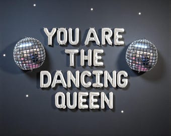 You Are The Dancing Queen Balloon Banner: 70s Disco Birthday Party Glam Backdrop Kit
