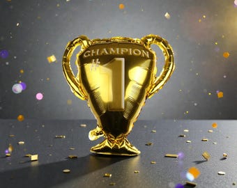 Globo de trofeo de campeón n.° 1: decoración para fiesta de cumpleaños deportiva