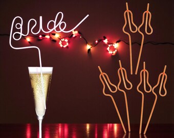 Orange Pastel Swirly Orange Straw Set Bachelorette Party Decor