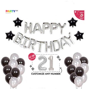 Black & Silver theme birthday decorations for him | 21st black theme 21 birthday party | 16th 30th 40th 50th 60th  Birthday Decoration Set