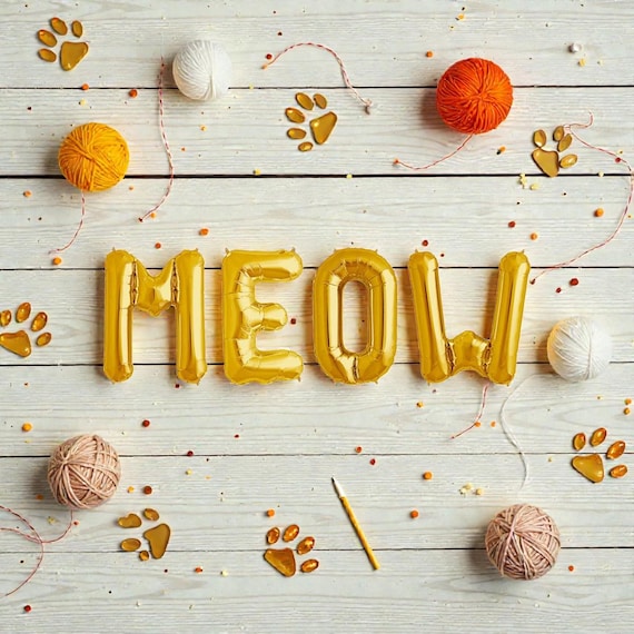 Meow Foil Balloon Banner: Kitten Cat Birthday Party Decor