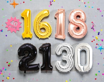 Giant 40" Number Balloon: Rose Gold, Gold, Silver, Black