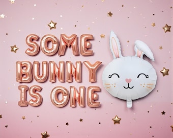 Banner de globos "Some Bunny Is One": decoración para fiesta de primer cumpleaños de conejito de Pascua, celebración de bebé