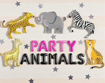 サファリ動物バルーン：ジャングルテーマパーティーバナー
