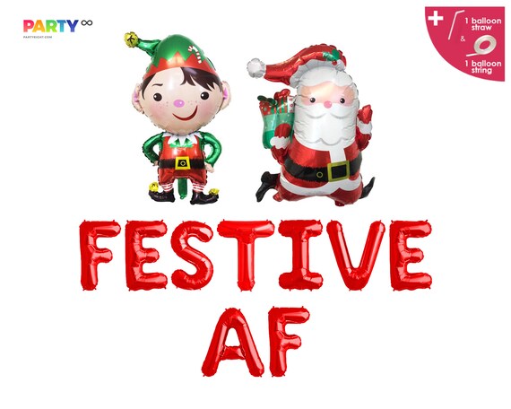 Festive AF Christmas Banner Decor | Ugly Christmas Party Decor | Merry Friendsmas Balloons Banner | Christmas Party Decor | Xmas Party Il_570xn