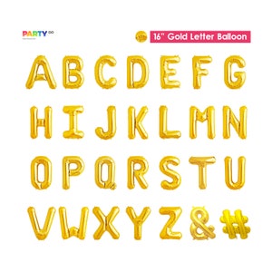 Gold Letter Balloons Banner | 16&#39;&#39; Mylar Custom Phase Balloon Banner | Birthday Party Decor Name Balloons Banner