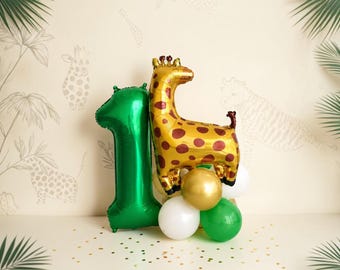 Wild One Two Safari Balloon Kit: Gold Giraffe Jungle Birthday Party Decorations with Any Custom Number