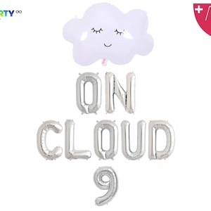 On Cloud 9 Balloon Banner | Silver Foil Letter Balloons with Cloud Shape | 9th Birthday Party Decoration | Kids Celebration Backdrop