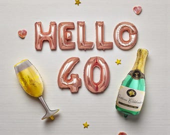 Hello 40 Balloon Banner: 40th Birthday Decoration Set