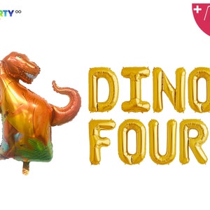 DINO FOUR Dinosaur Birthday Party 4th Birthday Dinosaur Birthday Party T-Rex Birthday Dinosaur Balloon Jurassic Park/Roar Rawr Theme image 1