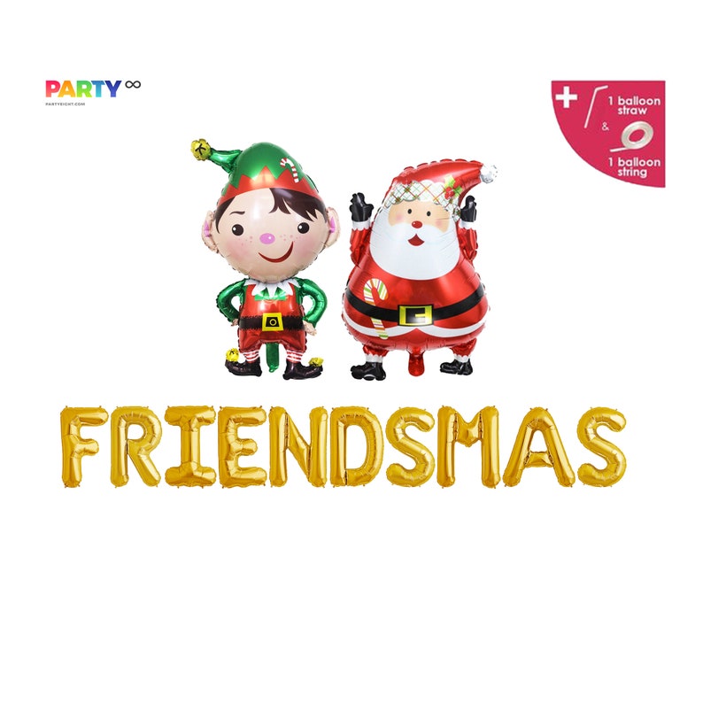 Friendsmas Balloons Banner  Christmas Decoration  Christmas Gold