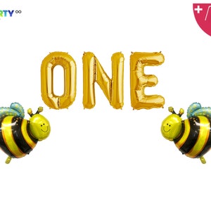 One Banner Balloon Happy 1st Bee Day Banner First Bee Day Birthday Party Bumble Bee Decor Bee Decor 1st Birthday Sign Gold