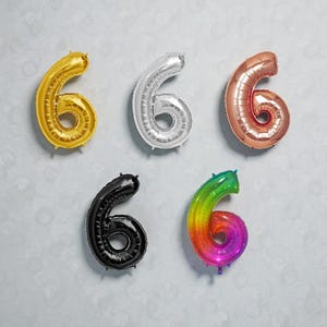40 Inch Number 6 Balloon: Rose Gold, Gold, Silver, Black, Rainbow for Party Decor