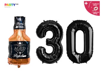 30e verjaardag Dertig verjaardag decoraties | 30e zwart thema verjaardag decor 30e verjaardag feest decor | Whisky Fles Ballon