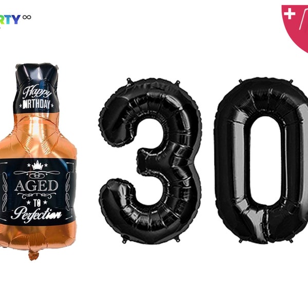 30th Birthday Thirty Birthday Decorations | 30th Black themed Birthday decor 30th Birthday party decor | Whiskey Bottle Balloon