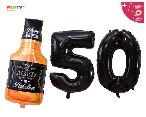 50th Birthday Thirty Birthday Decorations | 50th Black themed Birthday decor 50th Birthday party decor | Whiskey Bottle Balloon Il_570xn