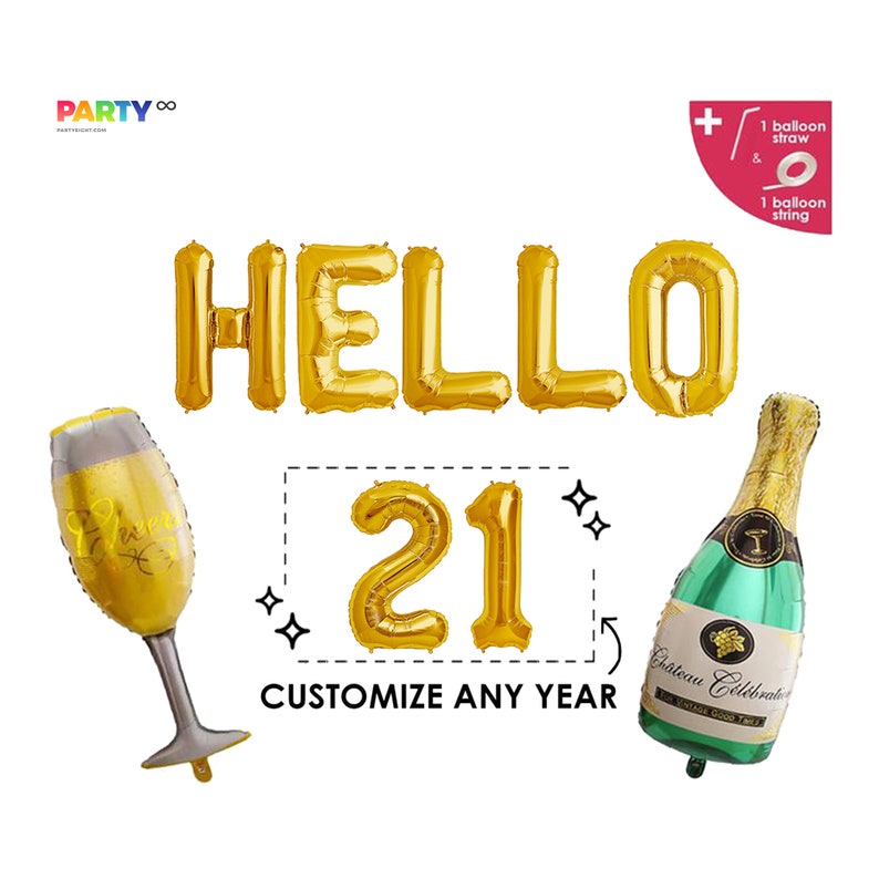 Hello 21 Balloon Banner Custom Birthday Balloon Decoration 21st Birthday Party Ideas Themes and Decor image 2