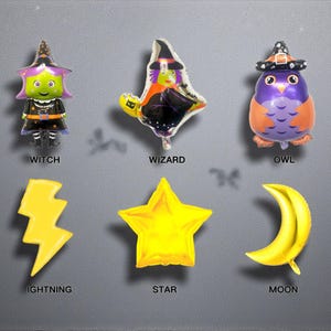 Spellbound Wizard Balloon Decor: Owl Lightning Moon Star Magic Theme Party Decorations