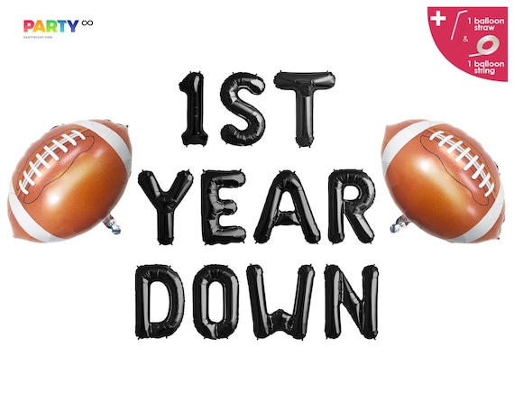 First Year Down Banner with football balloon | Football Themed 1st Birthday Party Decorations Il_570xn