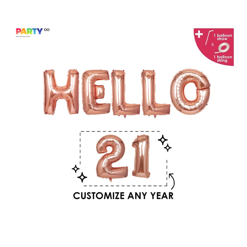 Hello 21 Balloon Banner Custom Birthday Balloon Decoration 21st Birthday Party Ideas Themes and Decor Phrase ONLY