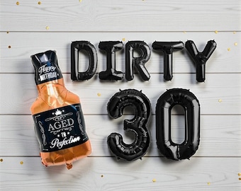 Dirty 30 Banner: 30th Birthday Decorations Whiskey Balloon Party Decor