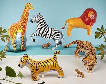 Safari Animal Balloons: Wild One Jungle Birthday Party Decorations Giraffe Tiger Zebra Lion