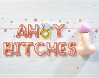 Ahoy Bitches Balloon Banner: Nautical Lake Bachelorette Party Decor Anchor Backdrop Kit