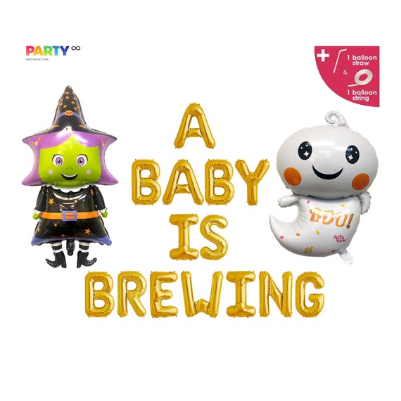 A Baby Is Brewing Balloons | Halloween Themed Baby Shower Decorations Banner | Halloween Baby Gender Reveal Party Balloon Decorations Il_570xn