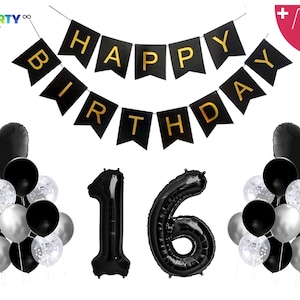 16th Birthday Decoration For Him | Black Themed 16th Birthday Party Decorations