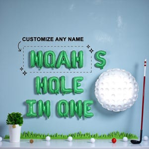 Custom Name Hole In One Banner with Golf Ball Balloon: 1st Birthday Party