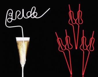 Red Pastel Swirly Red Straw Set Bachelorette Party Decor