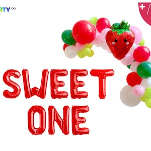 Sweet One Balloon Banner | Strawberry Balloon 26&quot; | One Is Berry Sweet | Strawberry First 1st Birthday Berry Birthday Party Balloon Banner