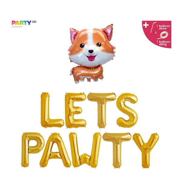 Lets Pawty Balloons | Corgi Dog Puppy Birthday Party Decoration | Puppy Birthday Party Decoration Balloon | Corgi Birthday Party Banner/Sign