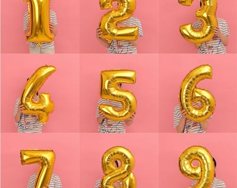 Custom Big Number Balloon Banner | Gold 42'' Mylar Number Balloon Banner | Birthday Party Decorations |Kids Birthday |1st 16th 21st