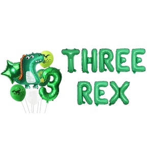 Banner de tres globos Rex / Globos con letras para el tercer cumpleaños / Globos para fiesta de dinosaurios Globos decorativos para el tercer cumpleaños / Banner para el tercer cumpleaños