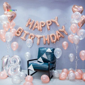 Rose Gold Happy Birthday decoration set  | 18th Birthday Party Ideas Themes and Decor |  16th 18th 21st 50th Birthday Party Balloons