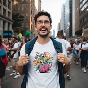 Gay Juice 100% Queer AF Fun Pride T-Shirt, Gift Gay Pride Lesbian Queer Gift, LGBTQIA Shirt for Pride Month, Funny Gay Pride Shirt
