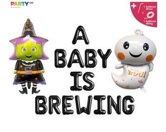 A Baby Is Brewing Balloons | Halloween Themed Baby Shower Decorations Banner | Halloween Baby Gender Reveal Party Balloon Decorations