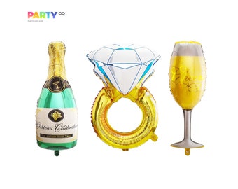 Bague de fiançailles | Ballon en verre de bouteille de champagne | Décorations de fête d’engagement | Bachelorette Party Décor | Parti Bach