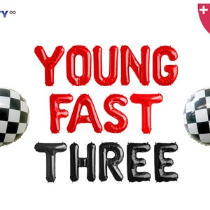 Young Fast Three 3rd Racing Car themed F1 theme Birthday Party Decoration Balloon Banner | Third Fast Three Birthday Party | Race Car Party