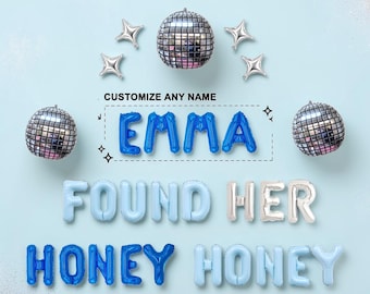 Found Her Honey Custom Name Letter Balloons: Disco Bachelorette Party Banner Bridal Shower Decor