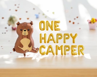 One Happy Camper 1st Birthday Balloons: Bear Balloon Camping Party Decor